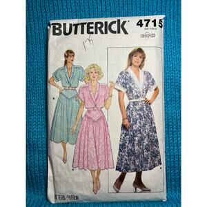 Butterick Sewing Pattern 4715 shirt dress drop waist 1980s size 8 10